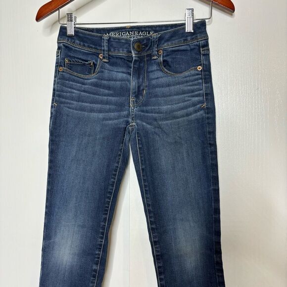 2 for 25 American Eagle Outfitters Mid Rise Super Skinny Jeans 0 Short Blue - Picture 3 of 7